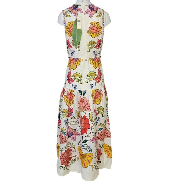 Farm Rio Floral V-Neck Sleeveless Linen Maxi Dress, Boho, Wedding Guest, XS - Picture 3 of 11